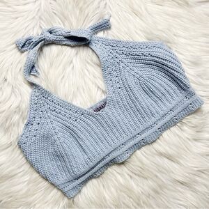 Signature 8 Knit Halter Crop Top Blue Size Small
